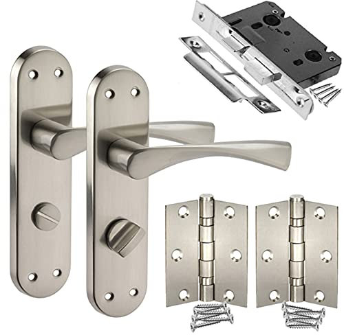 Backplate Door Handle Packs for Bathroom Doors with Lock and Hinges