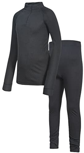 Trespass Unite360 Kids Black Thermal Base Layer Set Long Sleeve Top and Bottoms