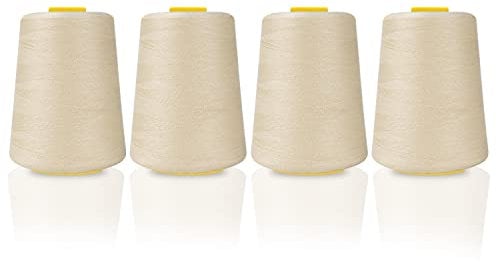 Curtzy 4 Stk Nähgarn Set Polyester Nähgarn Nähmaschine in Beige – 11cm Garn für Nähmaschine Faden 5400m Nähfaden – Overlockgarn Set für Nähset Anfänger, Nähmaschinen Zubehör, Stickgarn Hand&Maschine