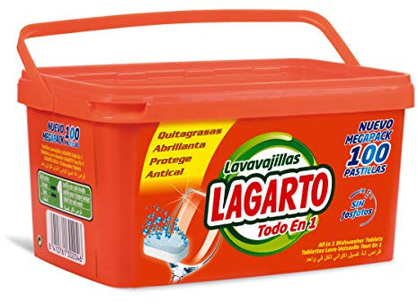 Lagarto Pastillas Lavavajillas Todo En Uno-Uds, Compuesto, Blanco, 13X16X25 Cm, 100 Unidades