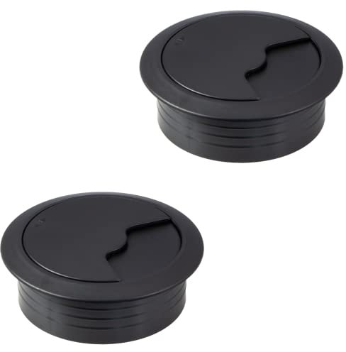 Gedotec Runde Kabeldurchführung, Kabel-Organizer zum Einstecken in Möbel, Schreibtisch und Tisch, Kabeldurchführung, mattschwarzes Finish, Ø 80 mm, Höhe 21 mm, 2 Stück