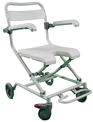 Gima - Faltbarer Duschstuhl mit Rädern, Aluminiumstruktur und Kunststoffsitz, Räder mit Feststellsystem, 42915.