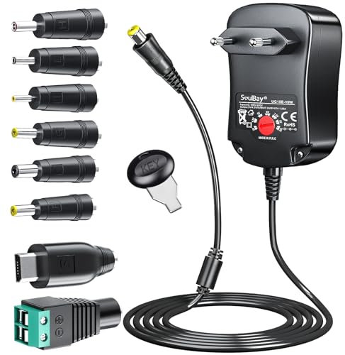 SoulBay 3V 4.5V 5V 6V 7.5V 9V 12V 1000mA máximo Universal AC/DC Adaptador de Cambios Regulados con 8 Modos Alimentación Adaptador de Conectores para 3-12V Elektronik - 150 cm Cable
