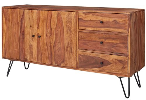 Wohnling Sideboard WL5.629 Sheesham Massivholz 145x75x40 cm Landhaus Kommode, Design Anrichte mit 3 Schubladen & 2 Türen, Hohe Schubladenkommode Holz, Kommodenschrank Massiv Wohnzimmer