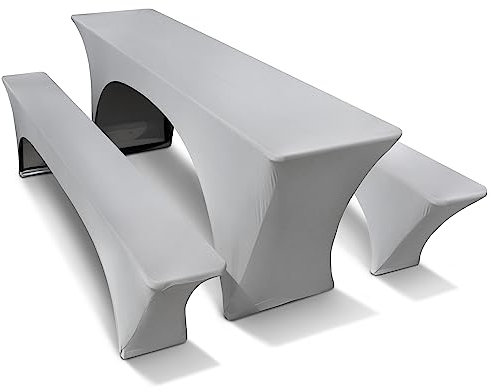 TEXMAXX® Stretch Hussen Bierzeltgarnitur 5-teiliges Set - 70 cm x 220 cm in grau / 2 Bierbank Hussen mit Bierbank Polster & Biertisch Husse/Tischdecke Biertisch & Bierbank Auflagen