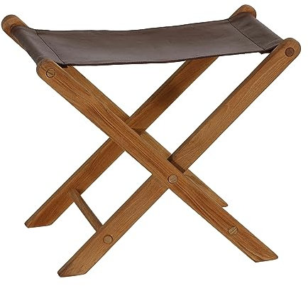 Bare Decor Davie Klapphocker, Teak und Leder, 45,7 cm, Sattelbraun