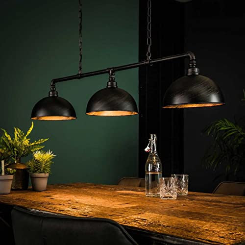 famlights Hängelampe Esstisch Vintage in Schwarz/Pendelleuchte Retro aus Metall/Wohnzimmerlampe hängend Vintage / E27 Lampe aus Rohren/dreiflammige Industrie Lampen Vintage schwarze Lampe