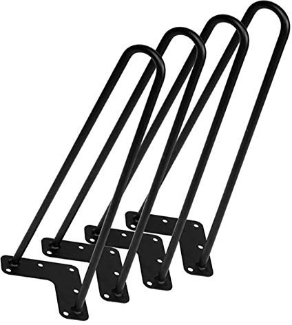 pingping1991 Pieds de Table en Épingle à Cheveux,Pieds De Meubles en Métal, pour Bricolage Les Tables Basses Tables à Manger De Bureau, avec Vis Et Protecteurs Sol, Noir,Lot de 4(50cm/19.7in)