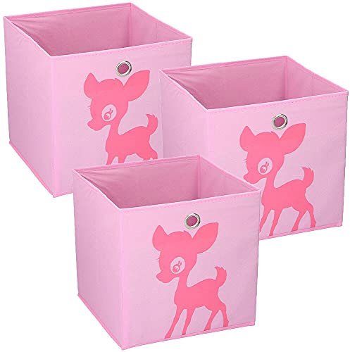 Murago 3er Set Aufbewahrungsbox ca. 28x28x28 cm Kinder Spielzeugkiste Kinderzimmer Faltbox Kiste Truhe Würfel Regalkorb faltbar Rosa REH