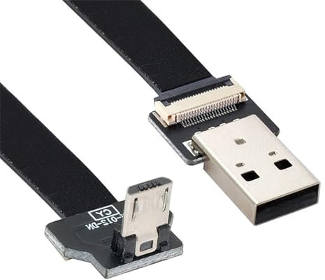 xiwai Câble FPC plat coudé vers le bas USB 2.0 type A mâle vers micro USB 5 broches mâle pour FPV, disque et téléphone 0,5 m