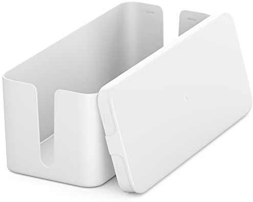 deleyCON Kabelmanagement Box Kabel Organizer Box Kabelkasten 32,7cm x 13,5cm x 12,5cm Robuster Kunststoff 2 Seitliche Kabelführungen Schutz und Sicherheit Weiß