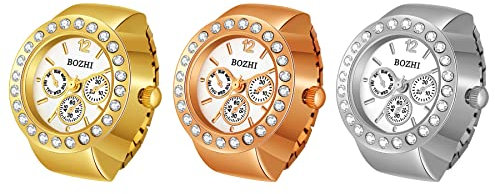 Avaner Ringuhr Modische Fingeruhr mit 3 kleine Zifferblätter Einfach Rund Fingerring Uhr mit elastischem Band Analog Quarz Ring Uhr Uhrenring für Herren Damen