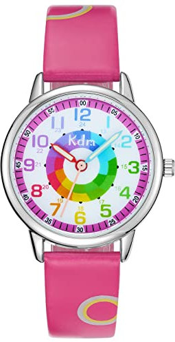 KDM Orologio Bambina 8 Anni Orologio da Polso Ragazze Orologio Bambino Analogico Educativo Quarzo Impermeabile Sportivo Tempo Luminoso Insegnante Elegante Pelle Orologi Bambina Ragazzi Rosso