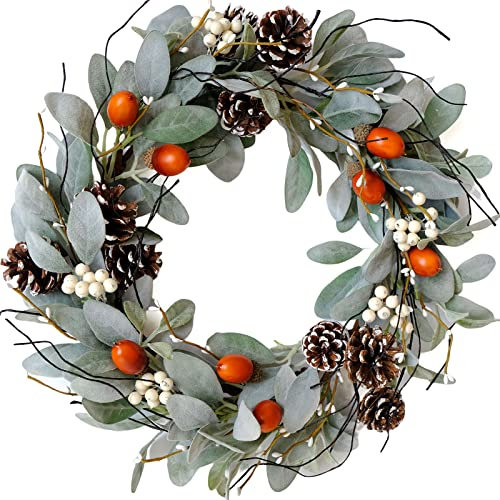 idyllic 50,8 cm künstlicher Kranz, rustikaler Bauernhaus, dekorativer Blumenkranz für Haustür Fenster Hochzeit Outdoor