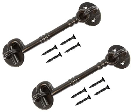 TERF® 150mm Heavy Duty Antique Black Cabin Door Hook and Eye Lock 150mm (6 inch) Cabinet Latch Catch including Fixing Screw For Door Gate Window Closet Shed Latch - Pack of 2
