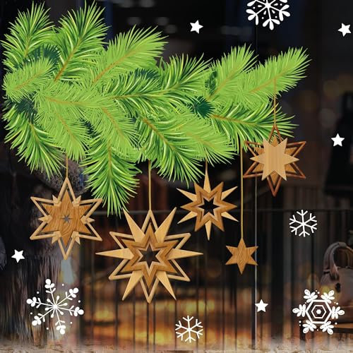 Wandtattoo Loft Fensterbilder Weihnachten mit Tannenzweig Motiv – Wiederverwendbar – A2 Bogen – Weihnachstdeko Fenster Kinderzimmer, Weihnachtsbilder Fenster, Fensterbild Winter