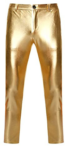 NewL Mens Night Club Skinny Shiny Gold Coated Metallic Pants Stage Perform Singer Disco Trousers (XXL, Gold)