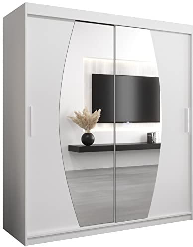 ABIKSMEBLE Armoire Elypse avec Porte Coulissante et Miroir - Dressing pour Chambre Adulte - Penderie Vêtement - Garde Robe - Placard - Closet