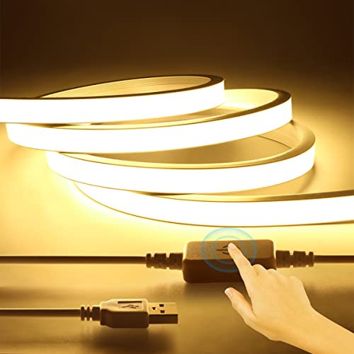 AIMENGTE Neon Led Strip,5V USB COB Neon LED Streifen mit Dimmbare Touch-Schalter,Wasserdicht Silikon DIY Flexibel Led Lichtleiste für Innen Aussenbereich Deko (1M, Warmesweiß)