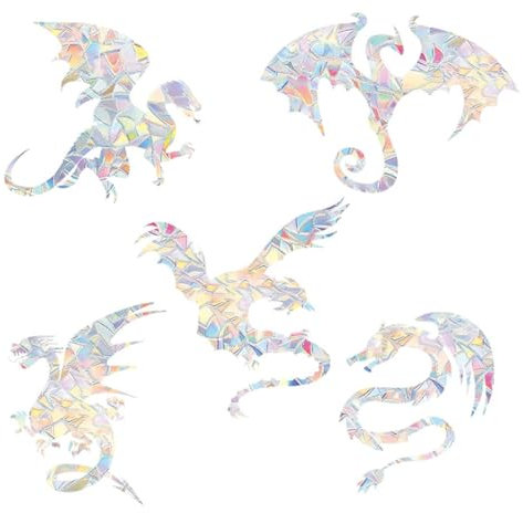 INFUNLY 6 Stück Drachen-Regenbogen-Glas-Fensteraufkleber, Anti-Kollision, Fensteraufkleber für Vogelschläge, Glasalarm, Prisma-Aufkleber, nicht klebend, Prisma, Regenbogen