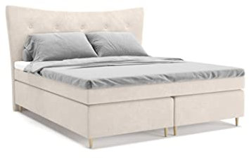 PANDA MÖBEL Colorado Boxspringbett 180 x 200 cm Doppelbett mit hochwertiger Pocket-Matratze und Topper, Polsterbett, Bett, Bettgestell, Stilvoll, Schlafzimmer, Modern (Beige, 180 x 200 cm)