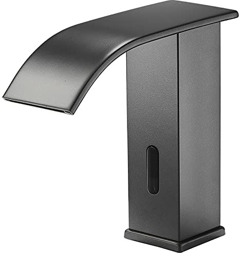 SWHC Wasserhahn Bad, Wasserfall Wasserhahn, Sensor Wasserhahn, Waschtischarmatur, Einhebelmischer Messing Waschbecken Armaturen mit Keramischem Ventilkern, Einfache Montage Grau Wassersparend