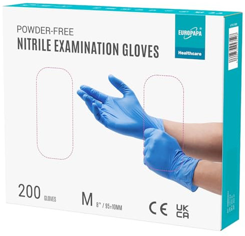 EUROPAPA® 200x Einweghandschuhe Nitrilhandschuhe puderfrei Untersuchungshandschuhe EN455 EN374 latexfrei Einmalhandschuhe Handschuhe in Gr. S, M, L & XL verfügbar (M, Ocean Blau)