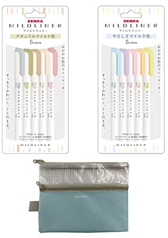 Zebra Fluoreszenzstift Mildliner 2-Produkt-Set Kids, Office, College, School (WKT7-5C-YC, WKT7-5C-NTC) (pen case(blue))