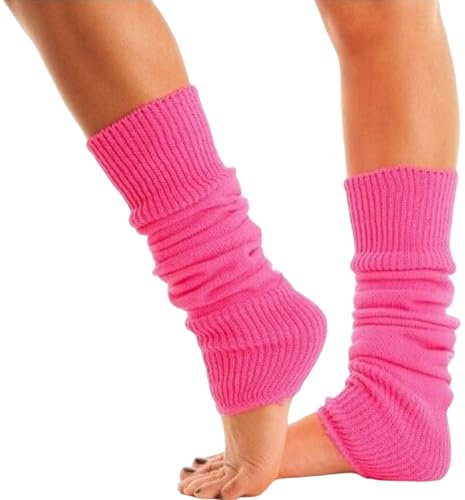 Lizzy Leg Warmers Rainbow Florescent Stripe | 80s Neon Teen Womens Adult Girl Fancy Dress Accessories Dance ware Hen Party Tutu Accessory | One Size (Neon Pink)