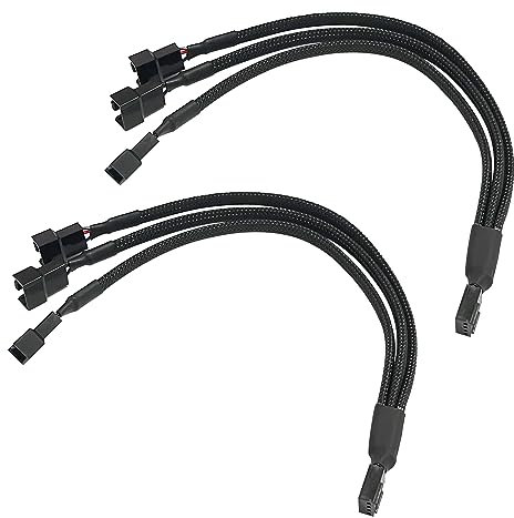 starfa lab 2 Pcs PWM 4 Pin Fan Splitter 1 to 3, Fan Power Extension Cable for Motherboard CPU with Braided Sleeve