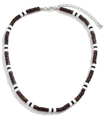 Ticome Mens Beaded Surfer Necklace,Personalized and Minimalist Wooden Bead Soft Clay Patchwork Men's Necklace,Bohemian Style Soft Ceramic Patchwork Wooden Bead Men's Necklace