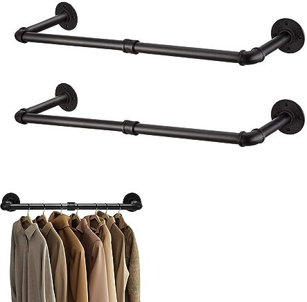 iMeshbean Kleiderstange 80 cm 2er Set Kleiderständer Industrial, Garderobenständer Wandmontage Schwarz Stabil Garderobenstang, Abnehmbare Wandgarderobe für Flur, Wohnzimmer, bis 40 kg Belastbar