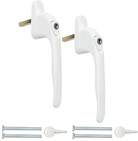 Bwintech Fenstergriff aus UPVC-Aluminium, 43 mm Spindel für Innen- und Außenbereich, UPVC-Fenster, Weiß, 2 Stück