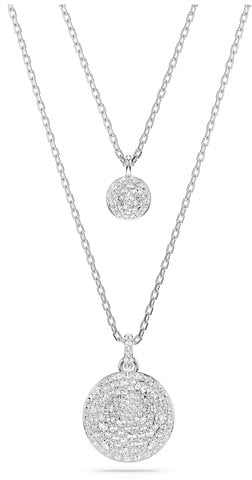Swarovski Sublima Anhänger im Lagenlook, Weiße und Rhodinierte Damenhalskette mit Strahlenden Swarovski Kristallen