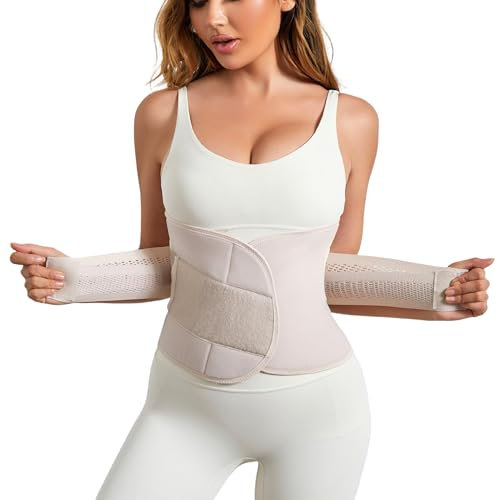 Mama Stuff BellyHug – Ceinture Post Accouchement Gainante et Abdominale | Gaine Post Partum pour Femme – Soutien du Ventre, Taille et Bassin, Compression Ajustable (Beige, XL)