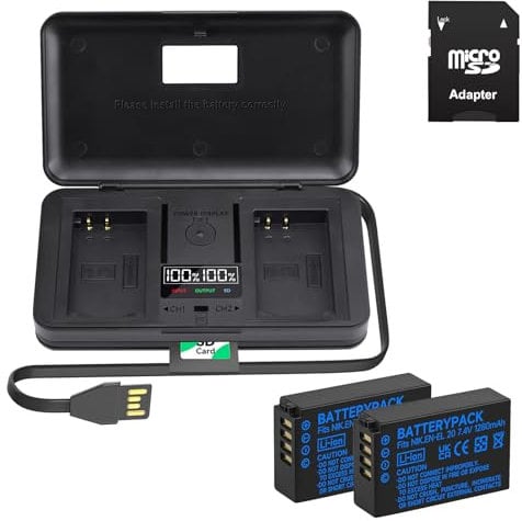 2 batterie EN-EL20 e display LCD intelligente Dual USB caricabatterie per Nikon Coolpix P1000, Coolpix A, P950, 1 J1, 1 J2, 1 J3, 1 S1, 1 V3, DL24-500, 1 AW1 fotocamera digitale