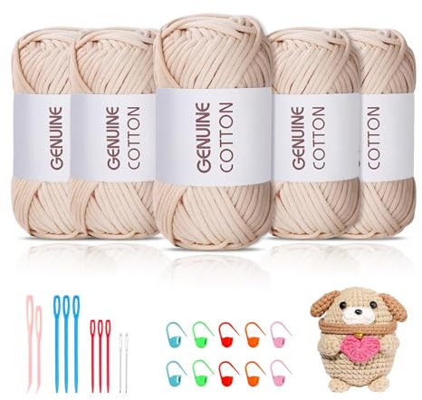 Maxee 5X50g Dickes Garn Baumwolle zum Häkeln, Chunky Häkelgarn für Anfänger, Kein Geteiltes Häkeln Amigurumi Wolle, Klobiges Baumwollgarn Einfaches Strickgarn zum Häkeln Stricke