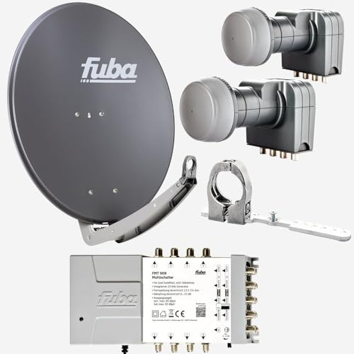 Fuba Sat Anlage 8 Teilnehmer - 2 Satelliten (z.B. Astra/Hotbird) | DAA 780 A Satellitenschüssel 80cm Alu anthrazit (Testergebnis: ausgezeichnet)* + 2X LNB + Multifeed + Multischalter 8 Teilnehmer