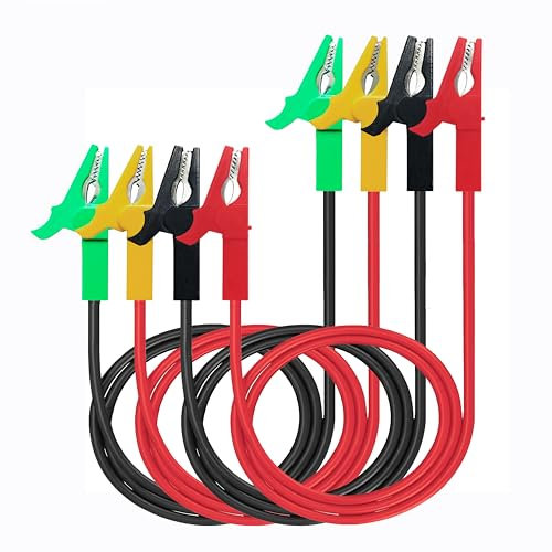 WOODGUILIN 2 Pairs Test Krokoklemmen zu Testbügel,Test Fischklammern kabel mit doppelseitigen Klemmen,mit 12AWG 3.28 Ft/100cm Kabel,30A 4 Farben.für Test,Multimeter,Batterieprüfung,Auto.(Clips 100cm)