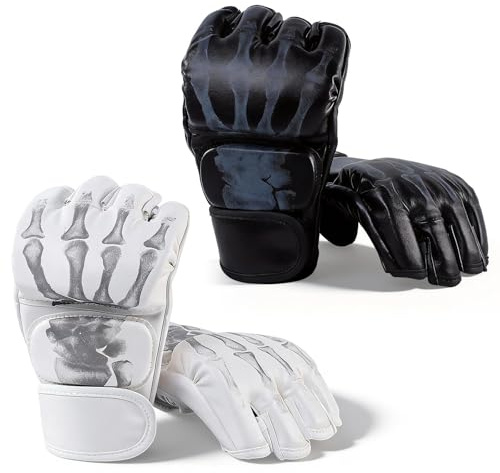 Generic 2 Pairs MMA Gloves Martial Arts Bag Gloves Boxing Fight Gloves Kickboxing Gloves for Sparring, Black and White
