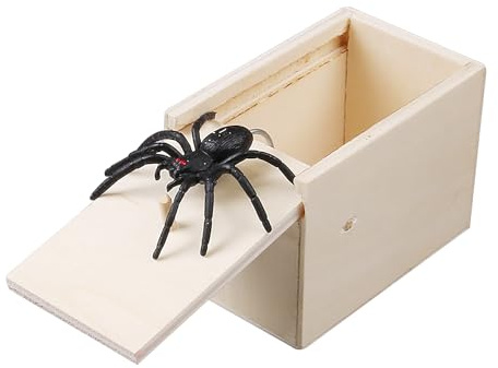 CVDYWDJIE 1 Stück Spinnen-Streich-Box, handgefertigte Spinnen-Spielzeugkiste, gruselige Holzkiste, lustige Streich-Box, kreatives kniffliges Spielzeug für Kinder und Erwachsene