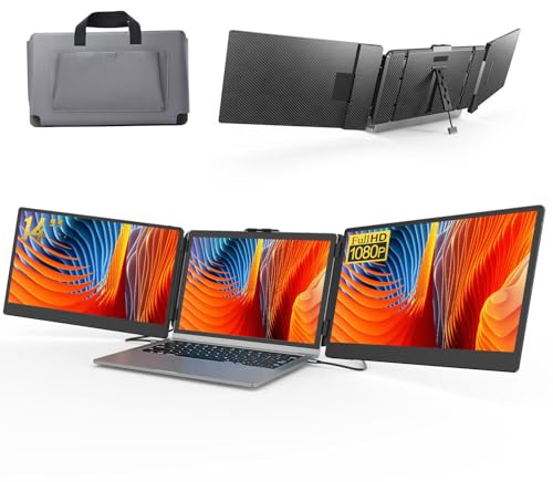 Extension d'écran d'ordinateur portable 14 1080p FHD IPS, moniteur portable pour ordinateur portable de 13 à 17, triple moniteur étendu pour ordinateurs portables avec deux haut-parleurs, Plug Play