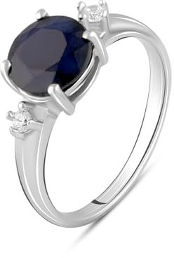 GS PROJEWELRY Ring aus 925er-Sterlingsilber, rund, blauer natürlicher Saphir; Steingewicht [ct]: 2,1 Karat, Gewicht 2,64 gr., rhodiniert