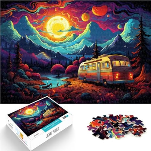 Puzzle | Puzzle Bus unter farbenfroher Nachtansicht 1000 Teile Puzzle Holzpuzzle Familienaktivität Puzzle Lernspiele (50x75cm)