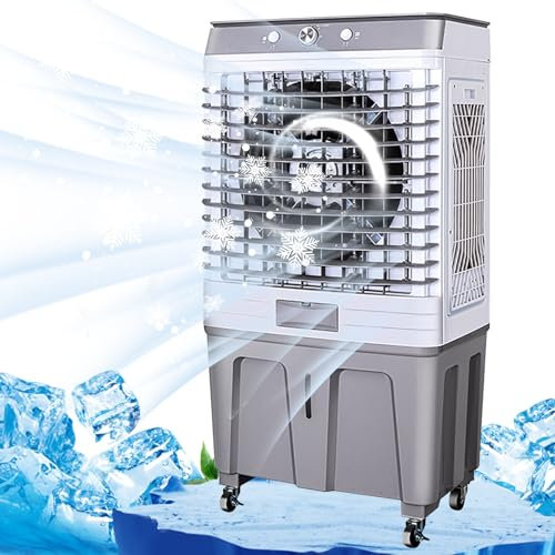 CHBMZ Ventilateur de Climatisation, Climatiseur Portable 3 en 1, avec Réservoir de 60 L et 4 Blocs de Glace, Oscillation À 120 °, Refroidisseur d'air par Évaporation pour Jardin, Garage et Extérieur