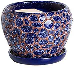 Pot de fleurs en céramique pour extérieur, pot de fleurs bleu européen, grand pot de fleurs rond en céramique pour plantes d'intérieur, pots de jardin, pots de jardin extérieurs (bleu 21,3 cm)