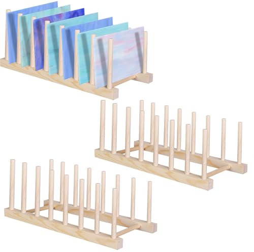 Youdaju 3 Pack Stained Glass Organizer Wooden Dish Plate Rack Wooden Dish Plate Stand Stained Glass Holder Space Saving Wooden Drying Rack Baby Bottle Drying Rack, 8 Slots Organizer