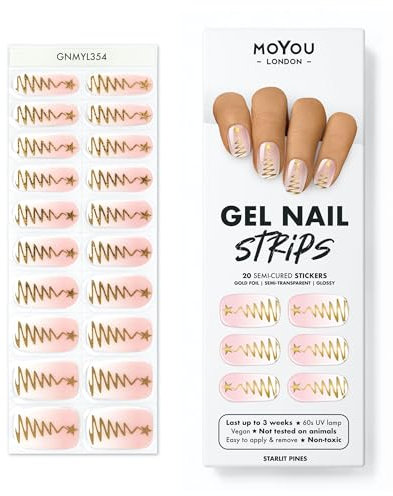 MOYOU LONDON Semi Cured Gel Nail Strips - 20 Pcs. Nail Wraps for Salon-Quality Manicure - Works with Any UV Lamp - Easy to Apply, Trim, & Remove Gel Stickers