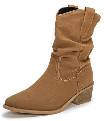 Aro Lora Stivali da cowgirl da donna a metà polpaccio western cowboy country stivali a punta tacco grosso stivaletti alla caviglia per le donne, cachi, 37 EU