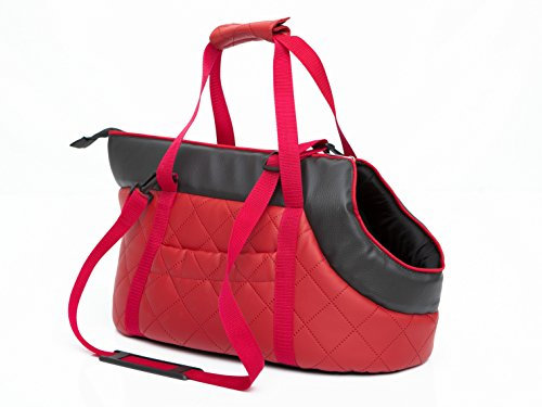 Hundetragetasche aus Kunstleder – Hundetransporttasche für kleine Hunde und Katzen bis 3 kg - praktische Transporttasche - Hundetasche - 20 x 42 x 22 cm - Rot